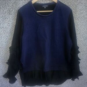 Navy and Black Ruffle Sleeve Pullover